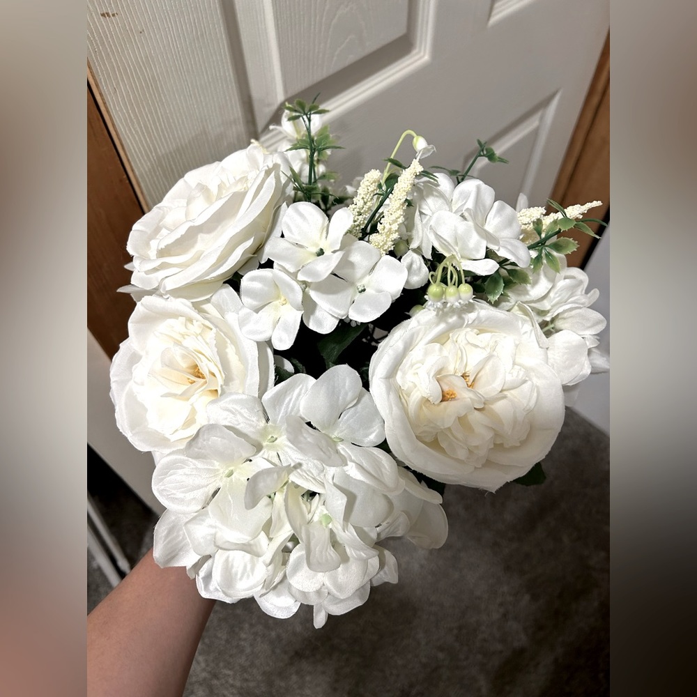 3 Bouquets of White Artificial Flowers